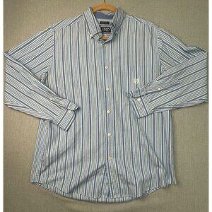 Chaps Est 1978 Blue and White Striped Button-Down Long Sleeve Dress Shirt M USED